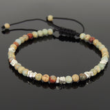 Men's Women Jasper Stone Adjustable Braided Bracelet 925 Sterling Silver Nugget Beads DiyNotion BR949
