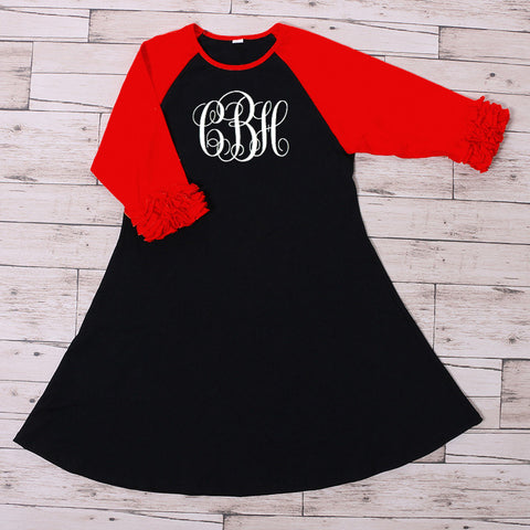 Monogram Icing Ruffle Raglan Dress Personalized Shirt Girl Birthday Baby Shower Gift Toddler Shirt