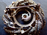 Vintage Mode Art Brooch Pin, Mixed Metal, Rhinestone Brooch, Leaf Circle Pin, Gold & Silver Tone, Wreath Brooch, VMB264