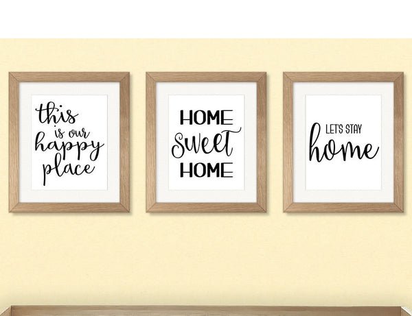 Housewarming gift, Home Wall Art, Set of 3, printable wall art, INSTANT DOWNLOAD, Home Sweet Home, Let's Stay Home, This is Our Happy Place