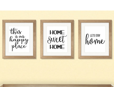 Housewarming gift, Home Wall Art, Set of 3, printable wall art, INSTANT DOWNLOAD, Home Sweet Home, Let's Stay Home, This is Our Happy Place