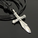 Men's Women Adjustable Necklace 925 Sterling Silver Sword Pendant with Wax Rope DiyNotion NK157