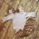 Girls Champagne Gold Sequin Pant