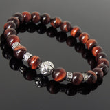 Men's Women Red Tiger Eye Tibetan Silver Bracelet with Lotus Bead OM Spacers DiyNotion Handmade T317