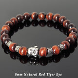 Men's Women Red Tiger Eye Tibetan Silver Bracelet with Smiling Buddha Bead OM Spacers DiyNotion Handmade T318