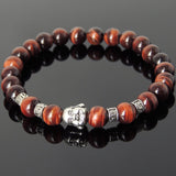 Men's Women Red Tiger Eye Tibetan Silver Bracelet with Smiling Buddha Bead OM Spacers DiyNotion Handmade T318