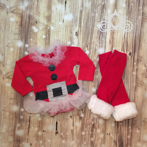 Ruffled Santa Onesie Christmas Ruffles Leg Warmers Personalized Shirt Girl Birthday Baby Shower Gift Toddler Shirt