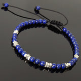 Men's Women Lapis Adjustable Braided Bracelet 925 Sterling Silver Nugget Beads DiyNotion BR950