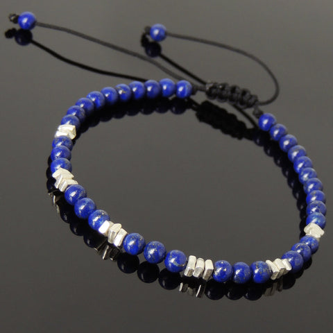Men's Women Lapis Adjustable Braided Bracelet 925 Sterling Silver Nugget Beads DiyNotion BR950