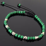 Men's Women Malachite Adjustable Braided Bracelet 925 Sterling Silver Nugget Beads DiyNotion BR951