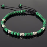 Men's Women Malachite Adjustable Braided Bracelet 925 Sterling Silver Nugget Beads DiyNotion BR951
