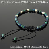 Men's Women Mixed Chrysocolla Lapis Adjustable Braided Bracelet 925 Sterling Silver Nugget Beads DiyNotion BR954