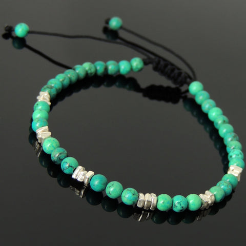 Men's Women Turquoise Adjustable Braided Bracelet 925 Sterling Silver Nugget Beads DiyNotion BR955