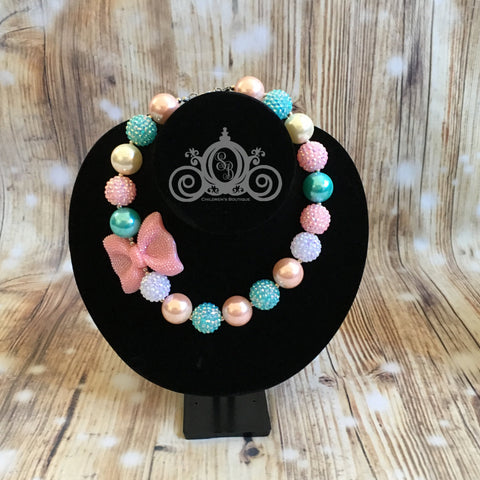 Pink & Aqua Pearls Chunky Bubblegum Necklace Girls Baby Birthday Outfit Baby Shower Gift