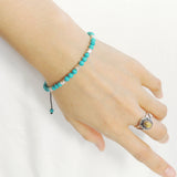 Men's Women Blue Turquoise Adjustable Braided Bracelet 925 Sterling Silver Nugget Beads DiyNotion BR956