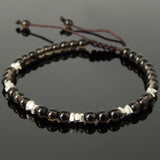 Men's Women Smoky Quartz Adjustable Braided Bracelet 925 Sterling Silver Nugget Beads DiyNotion BR957