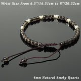 Men's Women Smoky Quartz Adjustable Braided Bracelet 925 Sterling Silver Nugget Beads DiyNotion BR957