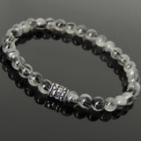 Men's Women Gemstone Black Rutilated Quartz Bracelet 925 Sterling Silver Fleur de Lis Bead DiyNotion BR1035E
