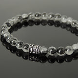 Men's Women Gemstone Black Rutilated Quartz Bracelet 925 Sterling Silver Fleur de Lis Bead DiyNotion BR1035E