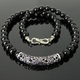 Men's Women Bright Black Onyx Sterling Silver Necklace Lucky Charm DiyNotion Handmade NK152