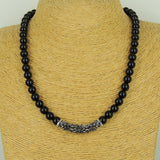 Men's Women Bright Black Onyx Sterling Silver Necklace Lucky Charm DiyNotion Handmade NK152