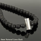 Men's Women 8mm Lava Rock Necklace 925 Sterling Silver Seamless Bead DiyNoion Handmade NK174