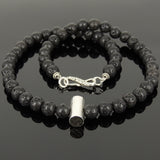Men's Women 8mm Lava Rock Necklace 925 Sterling Silver Seamless Bead DiyNoion Handmade NK174