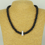 Men's Women 8mm Lava Rock Necklace 925 Sterling Silver Seamless Bead DiyNoion Handmade NK174