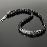 Men's Women Bright Black Onyx Necklace 925 Sterling Silver Lotus Charm DiyNoion Handmade NK175