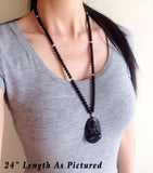Men's Women Matte Black Onyx Handmade Obsidian Buddha Pendant Necklace with 925 Sterling Silver Beads DiyNotion NK176