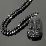 Men's Women Matte Black Onyx Handmade Obsidian Buddha Pendant Necklace with 925 Sterling Silver Beads DiyNotion NK176