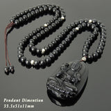 Men's Women Matte Black Onyx Handmade Obsidian Buddha Pendant Necklace with 925 Sterling Silver Beads DiyNotion NK176