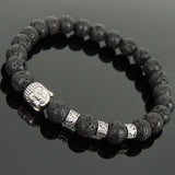 Men's Women Lava Rock Tibetan Silver Bracelet with Buddha Head Bead OM Spacers DiyNotion Handmade T320