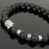 Men's Women Lava Rock Tibetan Silver Bracelet with Buddha Head Bead OM Spacers DiyNotion Handmade T320