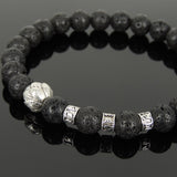 Men's Women Lava Rock Tibetan Silver Bracelet with Lotus Bead OM Spacers DiyNotion Handmade T321