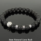 Men's Women Lava Rock Tibetan Silver Bracelet with Lotus Bead OM Spacers DiyNotion Handmade T321