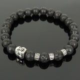 Men's Women Lava Rock Tibetan Silver Bracelet with Smiling Buddha Bead OM Spacers DiyNotion Handmade T322