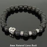 Men's Women Lava Rock Tibetan Silver Bracelet with Smiling Buddha Bead OM Spacers DiyNotion Handmade T322