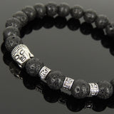 Men's Women Lava Rock Tibetan Silver Bracelet with Sakyamuni Buddha Bead OM Spacers DiyNotion Handmade T323
