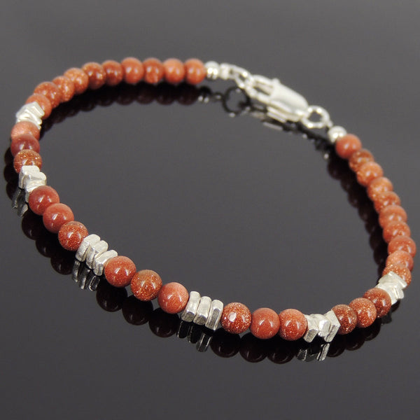 Men's Women Golden Sandstone Sterling Silver Bracelet Natural Gemstone DiyNotion Handmade BR963