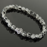 Men's Women Gemstone Black Rutilated Quartz Bracelet 925 Sterling Silver Buddha Bead DiyNotion BR1038