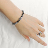 Men's Women Gemstone Black Rutilated Quartz Bracelet 925 Sterling Silver Buddha Bead DiyNotion BR1038