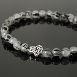 Men's Women Gemstone Black Rutilated Quartz Bracelet 925 Sterling Silver Buddha Bead DiyNotion BR1038