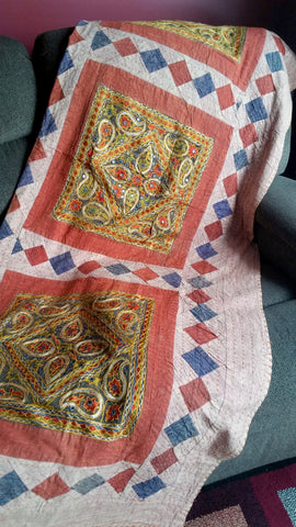 Elegant kantha throw blanket, patch work blanket, ethnic kantha throw, Vintage Kantha Quilt, Handmade quilt, Applique work throw