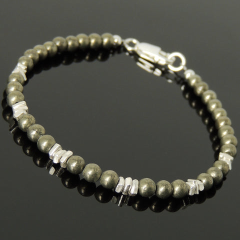 Men's Women Gold Pyrite Sterling Silver Bracelet Natural Gemstone DiyNotion Handmade BR966