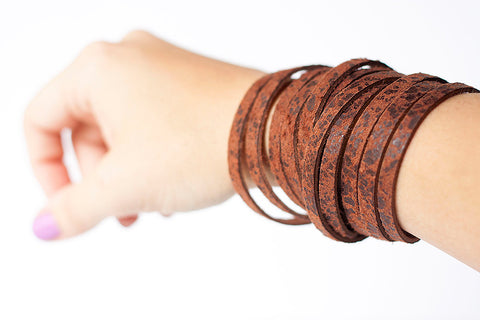 Leather Bracelet/Original Sliced Wrap Cuff/Chocolate Cake