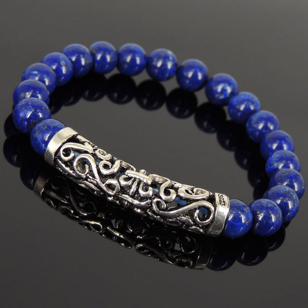 Men Women Lapis Lazuli Bracelet 925 Stamp Sterling Silver Lucky Charm DiyNotion Handmade BR967
