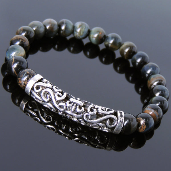 Men Women Mixed Blue Tiger Eye Bracelet 925 Stamp Sterling Silver Lucky Charm DiyNotion Handmade BR971