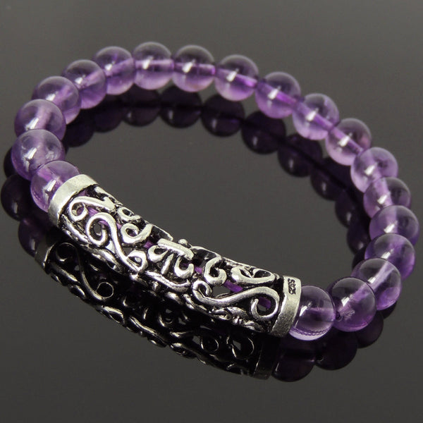 Men Women High Quality Amethyst Bracelet 925 Stamp Sterling Silver Lucky Charm DiyNotion Handmade BR972