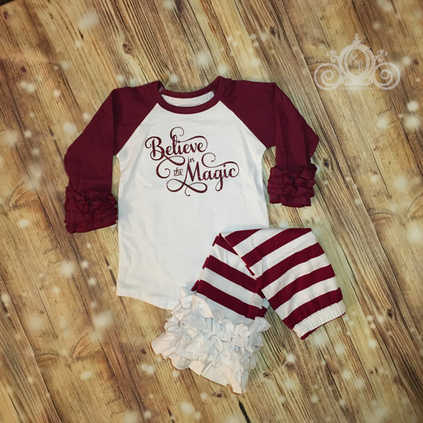 Believe in the Magic Maroon Ruffle Raglan Set